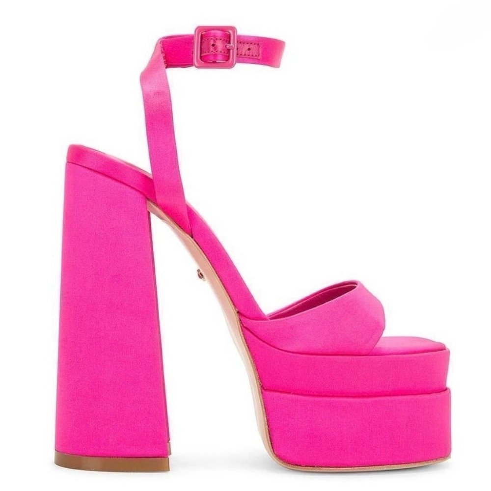 RAYE Women's Casia Ankle Strap Satin
Platform Heels in Hot Pink SZ 6